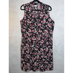 J Jill Black Floral Sleeveless Collared Midi‎ Dress Women's Size Medium Tall
